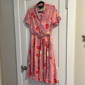 Collectif Pink Grapefruit Citrus Shirtdress Small